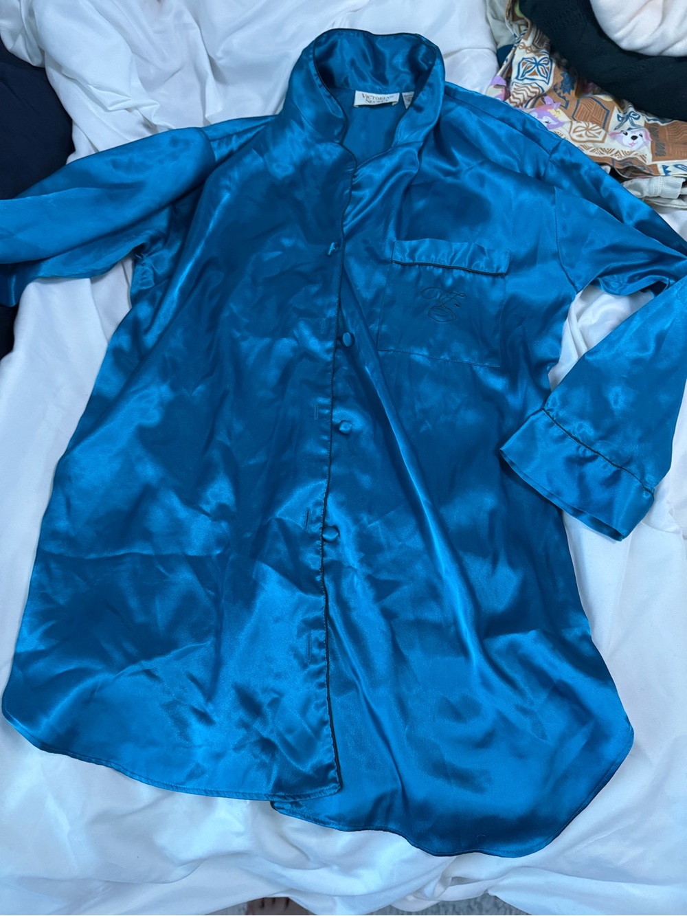 Victoria's Secret Teal Satin Pajama Shirt Gold Label